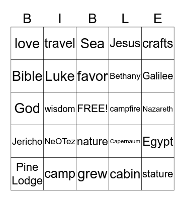 BIBLE BINGO Card