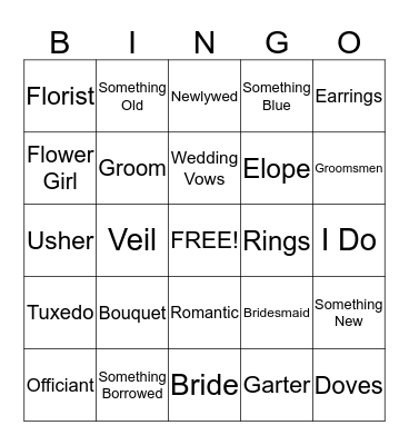 Bridal Bingo Card