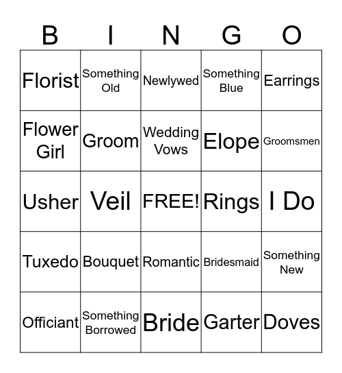 Bridal Bingo Card