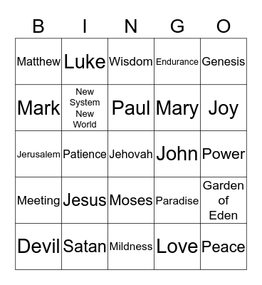 Family Worship Bingo Card