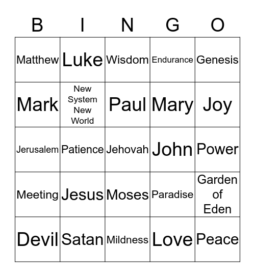 Family Worship Bingo Card