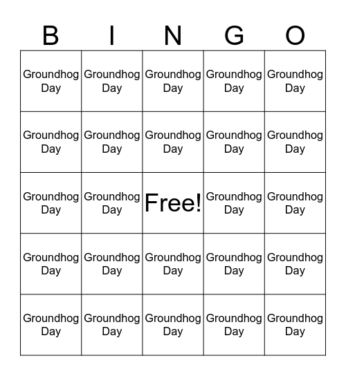 Groundhog Day Bingo Card