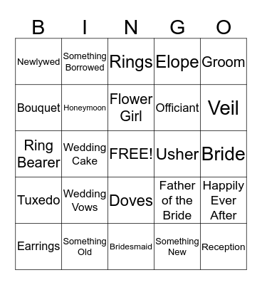 Bridal Bingo Card