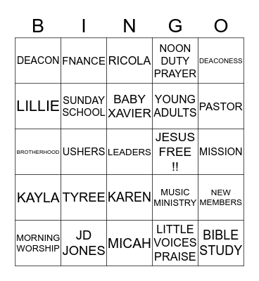 NEW HOPE BINGO!!! Bingo Card