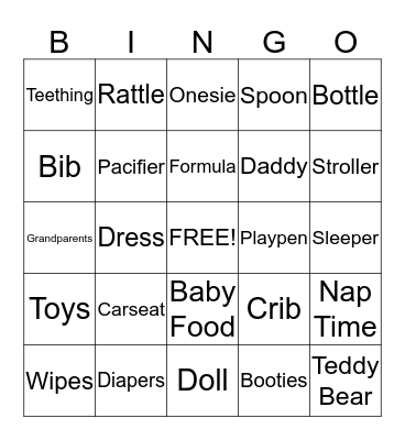 Alianna'a Baby Shower Bingo Card