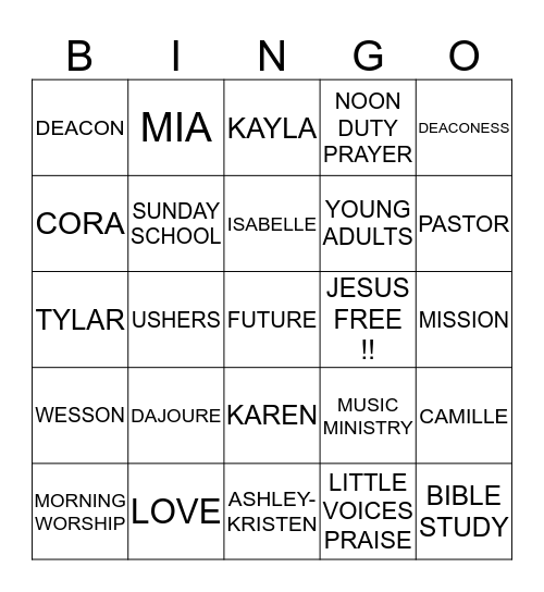 NEW HOPE BINGO!!! Bingo Card
