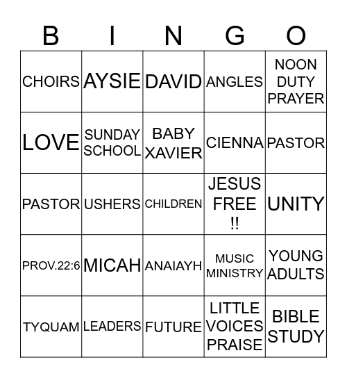 NEW HOPE BINGO!!! Bingo Card
