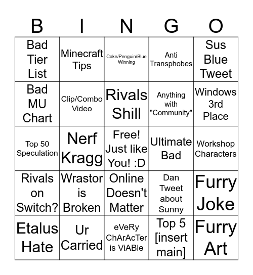 Rivals Twitter Bingo Card