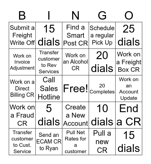 SRT Bingo Card
