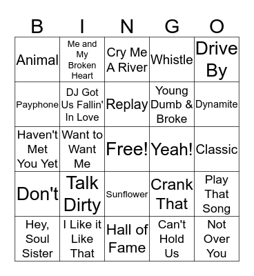 POP/HIP HOP Bingo Card