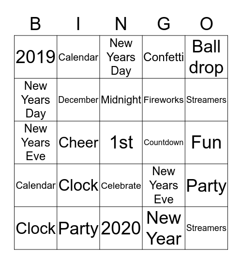 New Years  Bingo Card