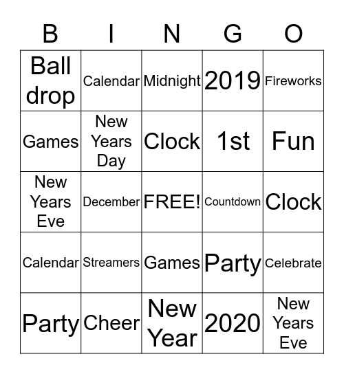 New Years  Bingo Card