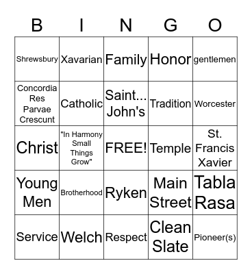 Saint John's BINGO Card