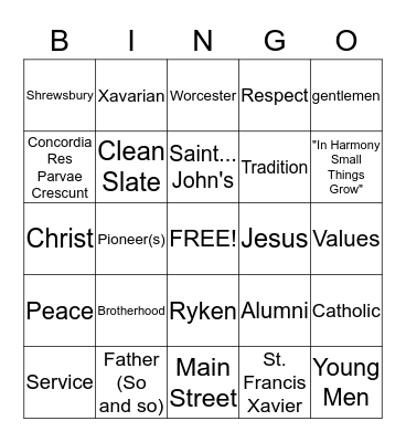 Saint John's BINGO Card