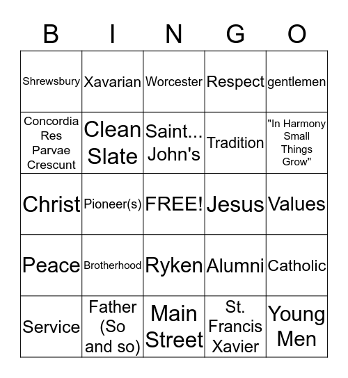 Saint John's BINGO Card