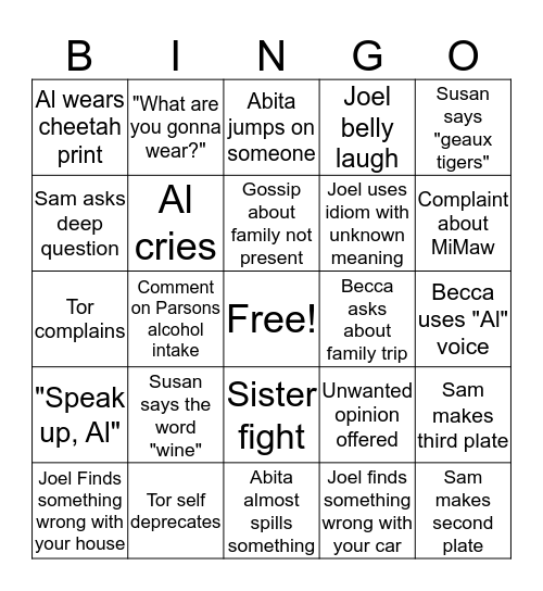 Hedrick Christmas Bingo Card