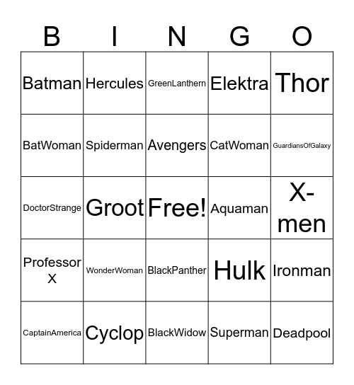 SUPERHEROES！ Bingo Card