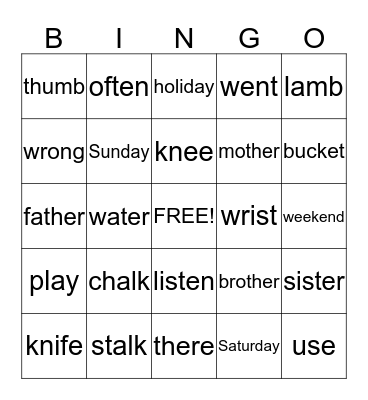 Week 4 Bingo Card