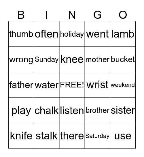 Week 4 Bingo Card