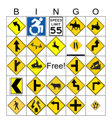 Road Sign Bingo Card