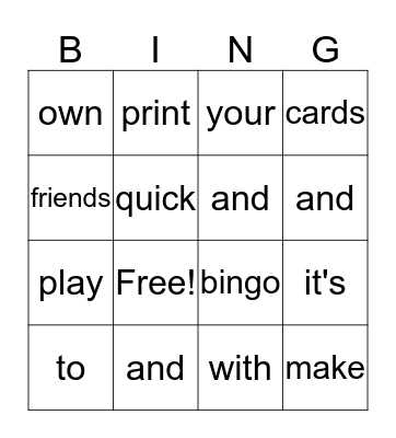 Test Bingo Card