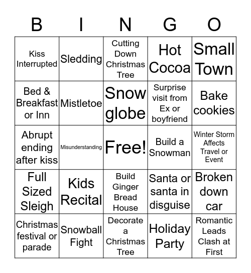 Hallmark Movie Bingo Card