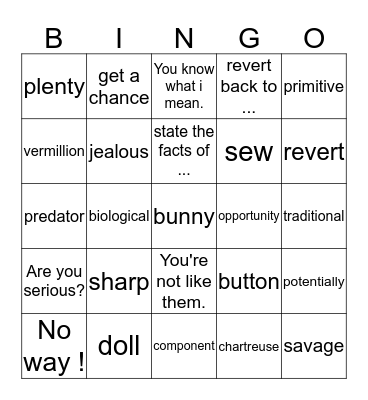 Vocabulary Bingo Card