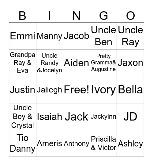 Family Bingo Card
