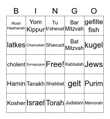 Jewish Bingo Card