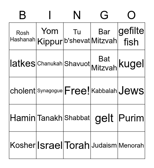 Jewish Bingo Card