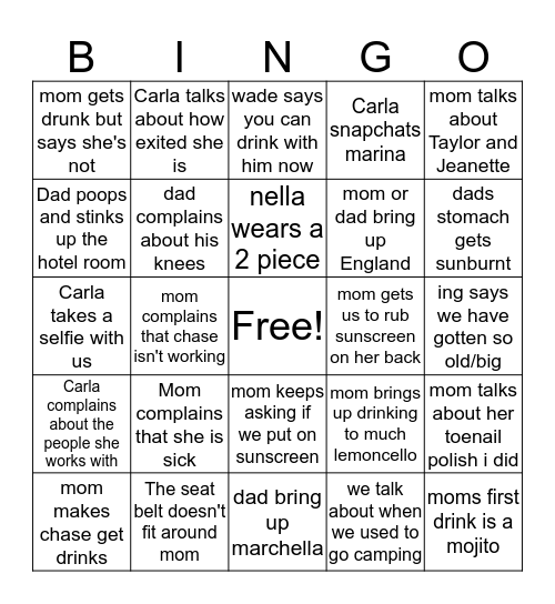 Mexico trip (for chase) Bingo Card