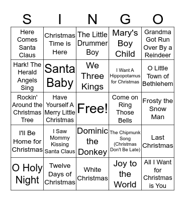 Christmas Songs Bingo Card