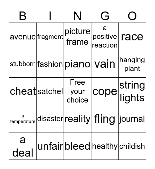 Fic Bingo Card