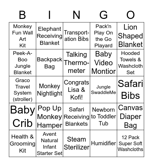 Lisa and Kofi's Baby Shower! Bingo Card