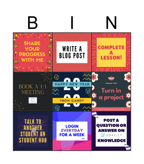 Candy's Udacity BINGO Card