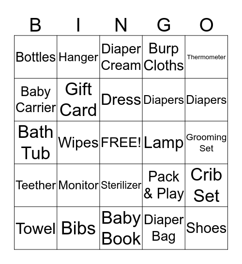 Noel's Baby Shower Bingo Card