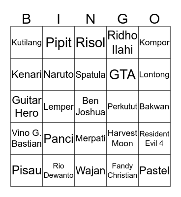 Hunter Crawland Bingo Card