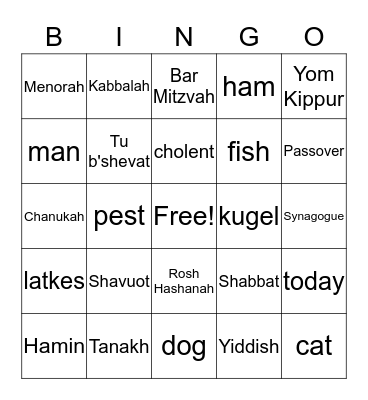 Jewish Bingo Card