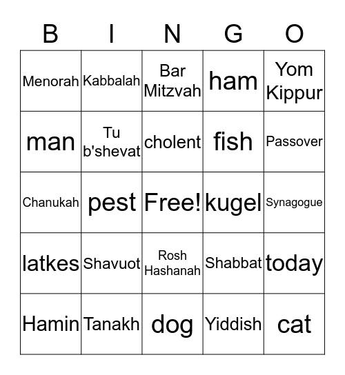 Jewish Bingo Card