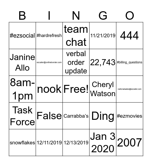 Task Force Friday Bingo Card