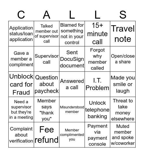 Contact Center Bingo Card