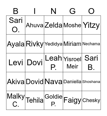 Ort Family Edition Bingo Card