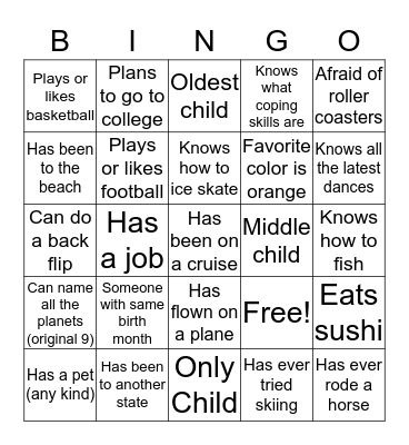 Social Vibes Bingo Card