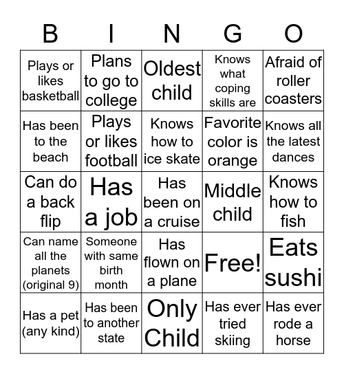 Social Vibes Bingo Card