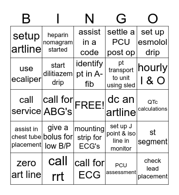 PCU STATUS Bingo Card