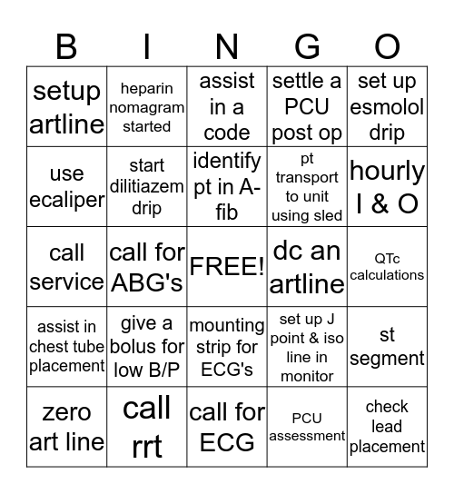 PCU STATUS Bingo Card