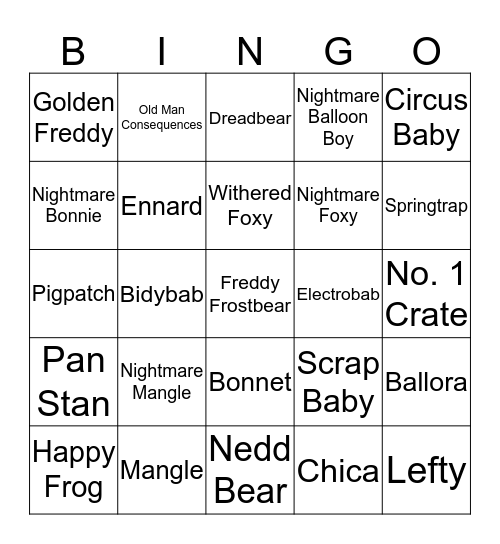 FNAF BINGO Card