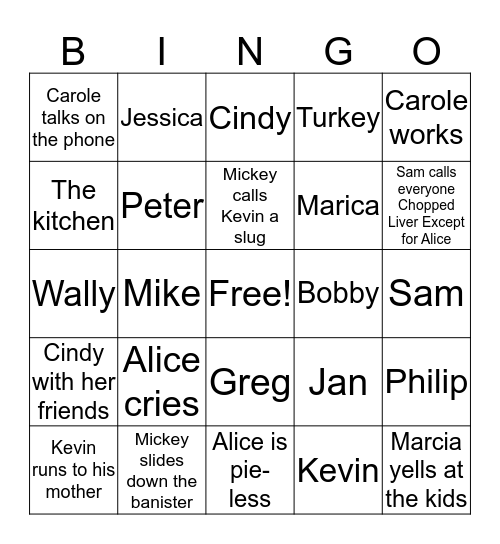 A VERY BRADY CHRISTMAS BINGO Card