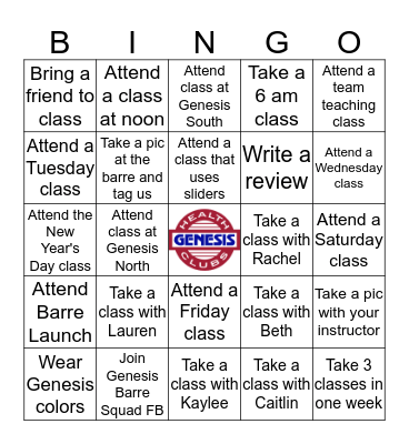 Barre Bingo Card