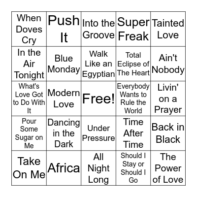 1980s Bingo Card